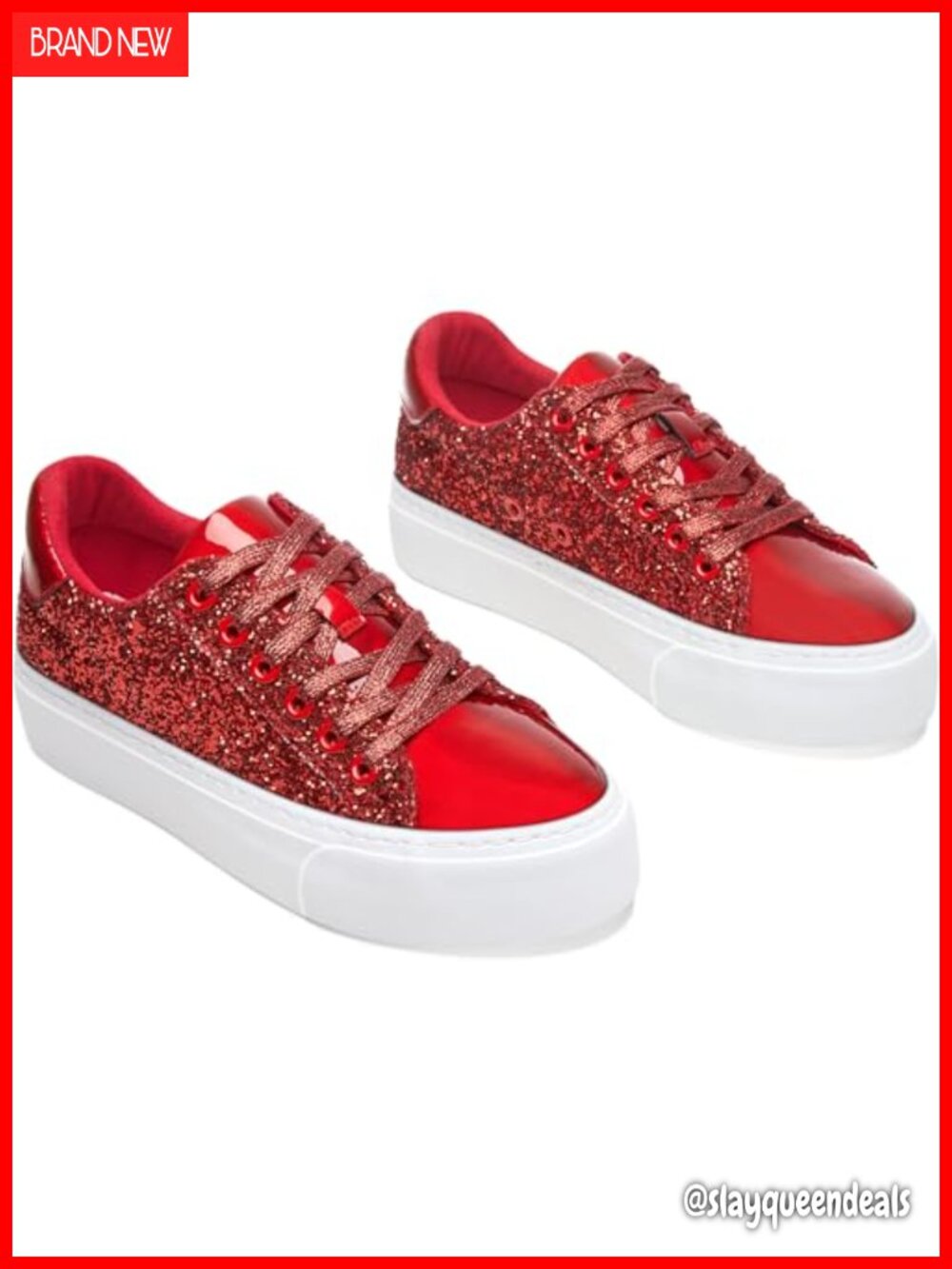 Glitter Platform Lace-Up Low-Top Sneakers Chunky Sole Comfortable Walking Shoes